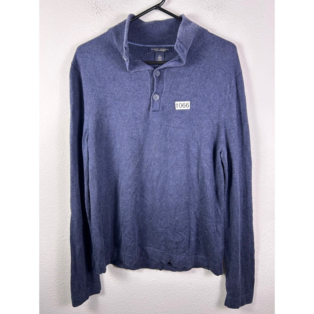 Banana Republic Mens Blue Silk Cashmere Mock Neck Button Pullover Sweater M